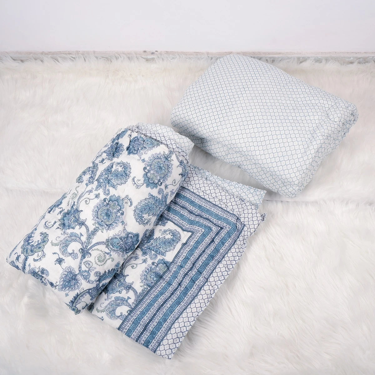 Jaipuri cotton quilts single bed in blue floral design, perfect for cozy nights and home decor